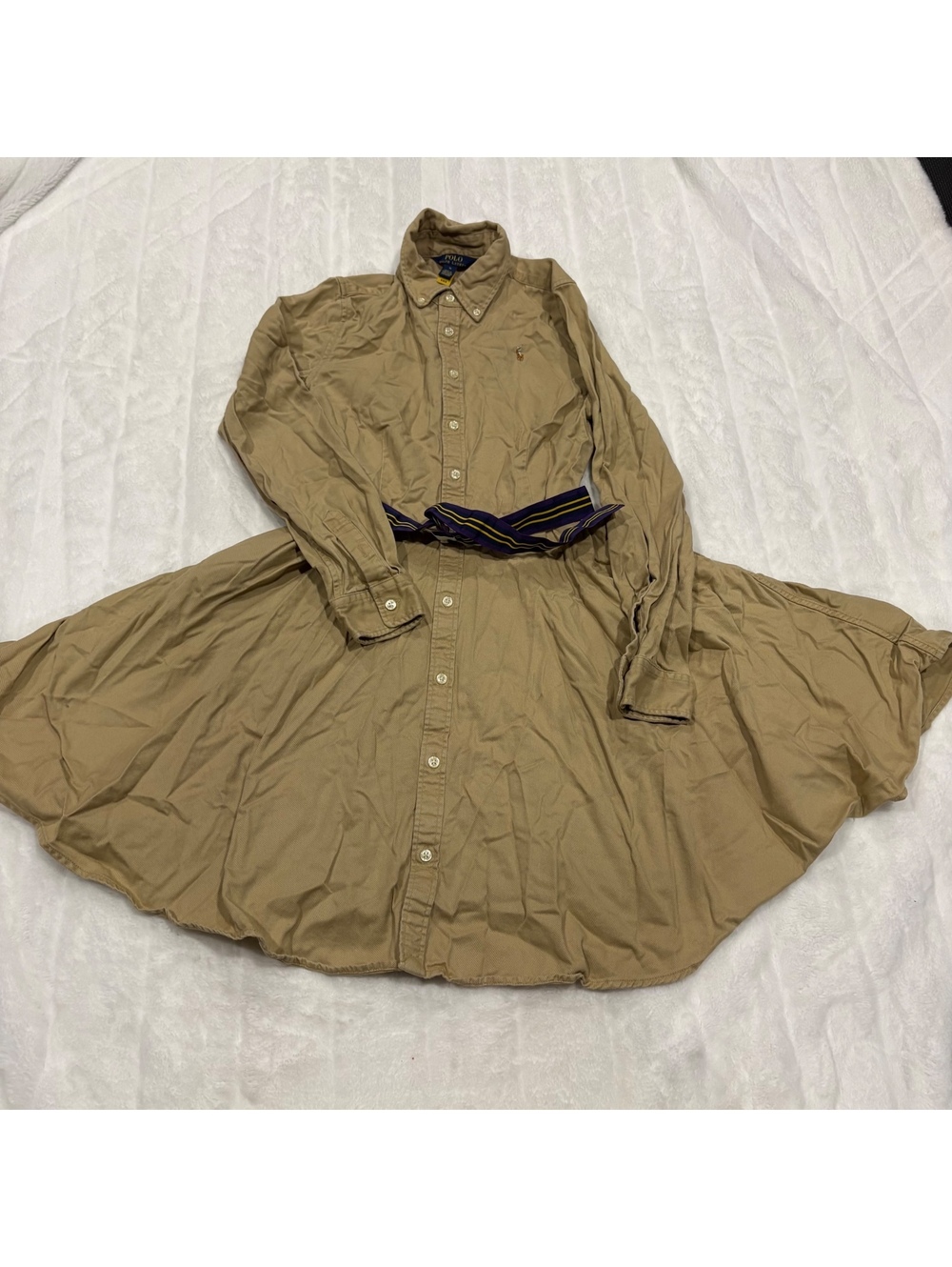 Polo Ralph Lauren Preppy Khaki Button-Down Shirt Dress girls Size 16 Cotton